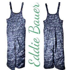 EDDIE‎ BAUER POWDER SEARCH SKI BIB GRAY GEOMETRIC WINTER INSULATED, YOUTH MEDIUM